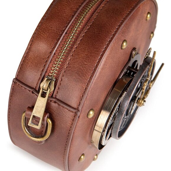 Leather Steampunk Messenger Bag Crossbody Purse Gothic Retro Style Women's - Picture 6 of 8